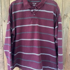 St. John’s Bay Striped Maroon long sleeve Men’s Polo Shirt XL